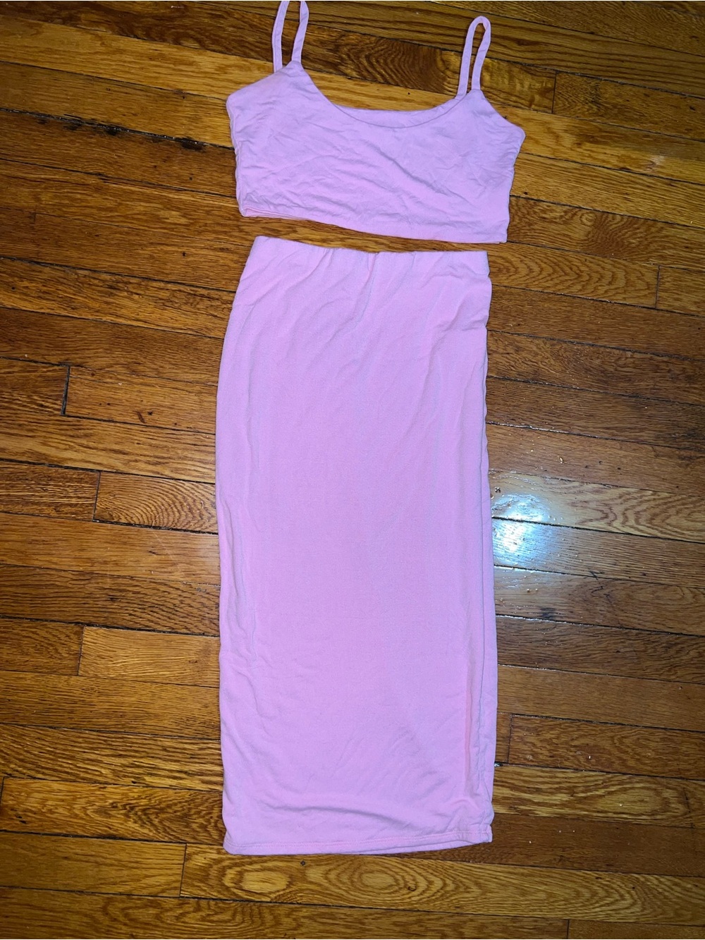 naked wardrobe Pink Two-Piece Midi Skirt Set